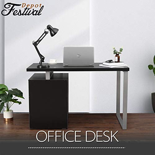 Festival Depot 47.5" Home Office Desk Modern Computer Desk with Metal Frame Laptop Table with Reversible File Cabinet Including Drawers for Study Working