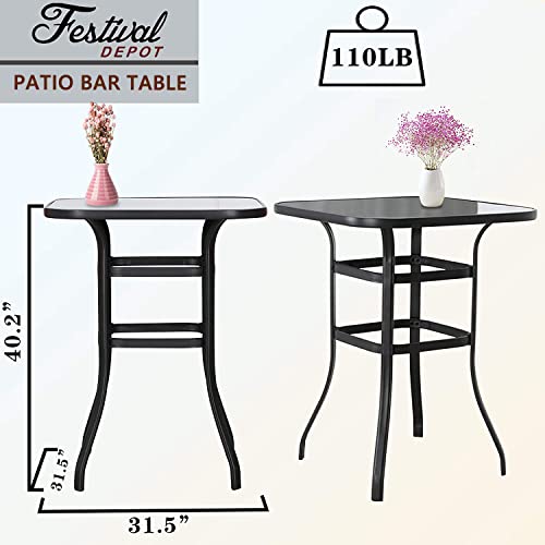 Festival Depot 9 Pcs Patio Dining Set Bar Height Stools Swivel Bistro Chairs with Armrest and Tempered Glass Top Table Metal Outdoor Furniture for Yard (Red)