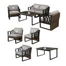 Festival Depot 5pcs Outdoor Furniture Patio Conversation Set Sectional Sofa Chairs All Weather Brown Rattan Wicker Slatted Coffee Table with Grey Thick Seat Back Cushions, Black