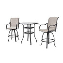 Festival Depot 3-Piece Bar Bistro Patio Outdoor Dining Furniture Sets High Stools 360å¡ Swivel Chairs with Slatted Steel Curved Armrest Square Coffee Side Table Tempered Glass Desktop