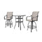 Festival Depot 3-Piece Bar Bistro Patio Outdoor Dining Furniture Sets High Stools 360å¡ Swivel Chairs with Slatted Steel Curved Armrest Square Coffee Side Table Tempered Glass Desktop