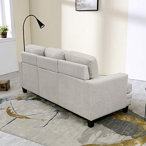 Festival Depot 1 Piece Indoor Modern Fabric Furniture Rivet Edge Armrest 3-Seat Sofa Couch for Living Room Bedroom with Comfortable Seat, 74.8" x 31.5" x 30.7"