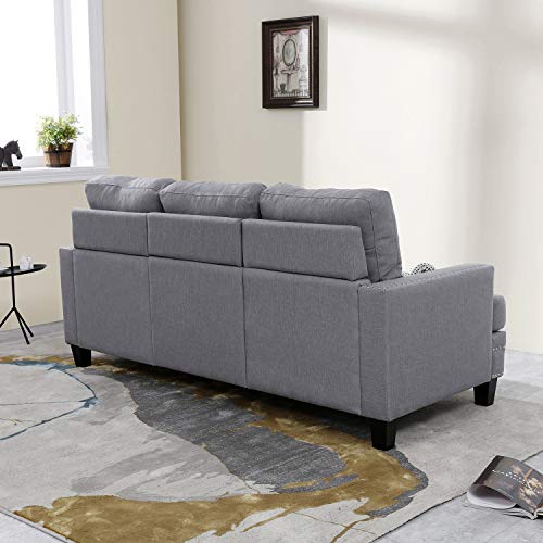 Festival Depot 1 Piece Indoor Modern Fabric Furniture Rivet Edge Armrest 3-Seat Sofa Couch for Living Room Bedroom with Comfortable Seat, 74.8" x 31.5" x 30.7"