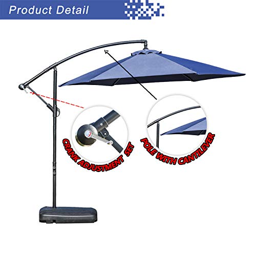Festival Depot Outdoor Patio Umbrella Offset Cantilever Hanging Sun Umbrella with Hand Crank and Water Base/Stand for Pool Porch Deck Market Lawn