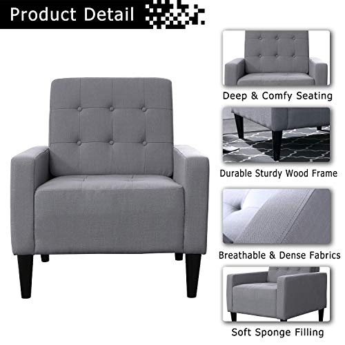 Festival Depot 1 Piece Indoor Modern Fabric Furniture Accent Arm Chair Single Sofa for Living Room Bedroom with Hand-Crafted Button Tufting Details and Deep Seat,30.7" x 30.7" x 35"