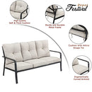 Festival Depot 1 Piece Patio 3-Seats Sofa Outdoor Furniture, All-Weather Loveseat with Curved Armrest, Metal Steel Frame and Detachable Seat & Back Cushion for Porch Balcony Deck Poolside, Beige
