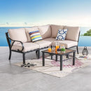 Festival Depot 5 Pieces Patio Conversation Set Sectional Corner Chair with Cushions and Side Table All Weather Metal Outdoor Furniture for Deck Balcony Garden, Beige