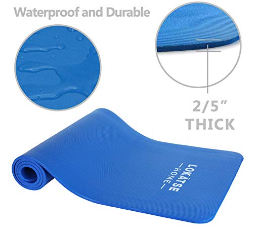 LOKATSE HOME Yoga Mat Thick,Non Slip Men Women Exercise Mat for Home Floor Gym of Workout with Carry Strip 72x24.4x2/5Inches (Blue)