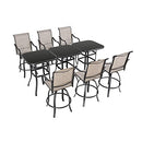 Festival Depot 9-Piece Bar Bistro Patio Outdoor Dining Furniture Sets High Stools 360¡ Swivel Chair with Slatted Steel Curved Armrest Square Side Coffee Side Table Tempered Glass Desktop