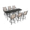 Festival Depot 9-Piece Bar Bistro Patio Outdoor Dining Furniture Sets High Stools 360¡ Swivel Chair with Slatted Steel Curved Armrest Square Side Coffee Side Table Tempered Glass Desktop