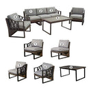 Festival Depot 6pcs Outdoor Furniture Patio Conversation Set Sectional Sofa Chairs All Weather Brown Rattan Wicker Slatted Coffee Table with Grey Thick Seat Back Cushions, Black
