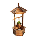 Festival Depot Outdoor Wishing Well with Hanging Bucket Rustic Wooden Planter for Garden Home Decor Burnt Finish Flower Stand for Patio Deck Lawn