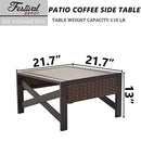 Festival Depot Patio Side Coffee Table Outdoor Bistro Dining Furniture with Wood Grain Tabletop, Wicker Rattan and X Shaped Slatted Steel Legs (Brown)