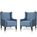 Festival Depot 2 pcs Indoor Modern Fabric Furniture Set Accent Arm Chair Single Sofa for Living Room Bedroom with Wingback and Comfortable Seat, 28.7" x 18.9" x 30.7", Blue