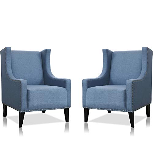 Festival Depot 2 pcs Indoor Modern Fabric Furniture Set Accent Arm Chair Single Sofa for Living Room Bedroom with Wingback and Comfortable Seat, 28.7" x 18.9" x 30.7", Blue