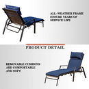 Festival Depot 3 Pieces Outdoor Furniture Patio Chaise Lounge Adjustable Back Chairs Set of 2 Chairs and 1 Bistro Table for Lawn Garden Poolside Backyard with Removable Detachable Cushions (Blue)