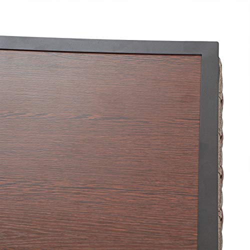 Festival Depot Patio Side End Coffee Table Outdoor Biatro Dining Furniture with Metal Steel Frame, Wood Grain Desktop and Rattan Wicker for Poolside Deck (23.6" x 23.6" x 13.3")