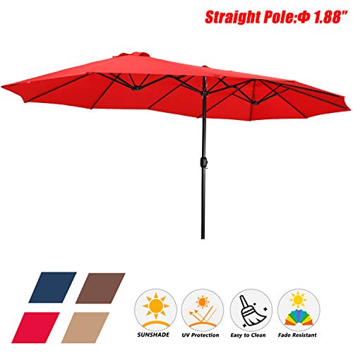 Festival Depot 14.7 ft Patio Umbrella Outdoor Large Twin Umbrella Double-Sided Ventilation Sun Canopy Market Umbrella with Aluminum Pole Handle Crank Without Base for Garden, Poolside, Deck