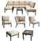Festival Depot 8-Pieces Patio Outdoor Furniture Conversation Sets Sectional Corner Sofa, All-Weather Black X Slatted Back Chairs with Coffee Side Table and Soft Removable Couch Cushions (Beige)