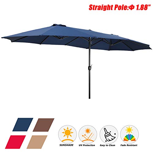 Festival Depot 14.7 ft Patio Umbrella Outdoor Large Twin Umbrella Double-Sided Ventilation Sun Canopy Market Umbrella with Aluminum Pole Handle Crank Without Base for Garden, Poolside, Deck