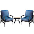 Festival Depot 3-Piece Outdoor Patio Furniture Arm Dining Chairs Set Garden Bistro Porch Deck Yard Square Metal Table and Seating Set with Thick Cushions (3pc Patio Conversation Set2, Blue)
