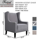 Festival Depot 1 Piece Indoor Modern Fabric Furniture Accent Arm Chair Single Sofa for Living Room Bedroom with Wingback and Deep Seat, 28.7" x 18.9" x 30.7", Grey