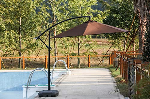 Festival Depot Outdoor Patio Umbrella Offset Cantilever Hanging Sun Umbrella with Hand Crank and Water Base/Stand for Pool Porch Deck Market Lawn