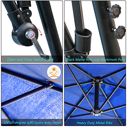 Festival Depot Outdoor Patio Umbrella Offset Cantilever Hanging Sun Umbrella with Hand Crank and Water Base/Stand for Pool Porch Deck Market Lawn