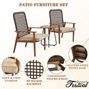 Festival Depot 3 Pieces Patio Outdoor Bistro Set Wooden-Color Armchairs with Cushions Metal Iron Side Table Cafe