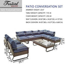 Festival Depot 10 Pieces Patio Conversation Sets Outdoor Furniture Sectional Corner Sofa with All-Weather PE Rattan Wicker Back Chair, Coffee Table and Thick Soft Removable Couch Cushions (Blue)