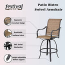Festival Depot 9pcs Patio Dining Set Bar Height Stools Swivel Bistro Chairs with Armrest and Tempered Glass Top Table Metal Outdoor Furniture for Yard (Brown)