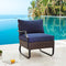 Festival Depot Dining Outdoor Patio Bistro Furniture Right Armrest Section Chair with Curved Armrest Wicker Rattan Cushion with Side U Shaped Slatted Steel Leg for Garden Yard Poolside All-Weather
