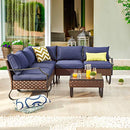Festival Depot 6 Pieces Patio Conversation Sets Outdoor Furniture Sectional Corner Sofa with All-Weather PE Rattan Wicker Back Chair, Coffee Side Table and Soft Removable Couch Cushions (Blue)