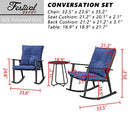 Festival Depot 3 Pcs Patio Bistro Set PE Wicker Conversation Set, Rocking Rattan Chairs Outdoor Furniture with Cushions Metal Side Coffee Table for Backyard Porch Balcony Outside Poolside Lawn (Blue)