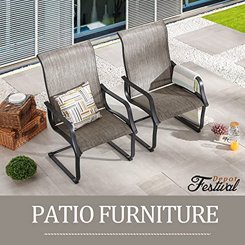 Festival Depot Outdoor Dining Chairs Set of Patio Armchairs with Textilene Fabric and High Back All Weather Metal Furniture for Backyard Deck Garden