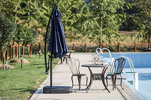 Festival Depot Outdoor Patio Umbrella Offset Cantilever Hanging Sun Umbrella with Hand Crank and Water Base/Stand for Pool Porch Deck Market Lawn