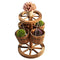 Festival Depot Rustic Outdoor Patio Furniture Wooden Wagon Barrel Flower Planter Pot Stand with Wheel, Buckets for Garden Backyard, Wood