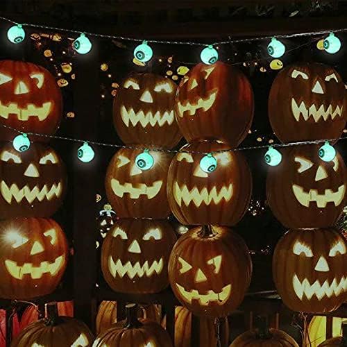 4 Set Halloween Decorative Light-20 Inch 40 LED Orange Willow Tree-Halloween LED Hello Wreath-20 LED Skeletons Lights-20 LED 10 Ft Eyeball Lights