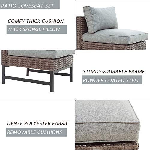 Festival Depot 10 Pieces Outdoor Furniture Patio Conversation Set Combination Sectional Sofa All-Weather Woven Wicker Metal Chairs with Seating Back Cushions Side Coffee Table, Gray