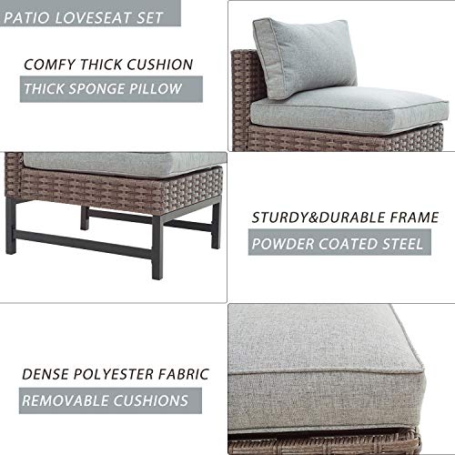 Festival Depot 9 Pieces Outdoor Furniture Patio Conversation Set Combination Sectional Sofa Loveseat All-Weather Woven Wicker Metal Armchairs with Seating Back Cushions Side Coffee Table,Gray