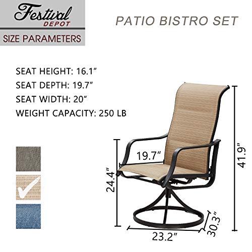 Festival Depot 2 PC Patio Dining Chairs 360° Swivel Chairs with High Back and Curved Armrest Textilene Fabric Outdoor Furniture for Deck Garden Pool (Beige)