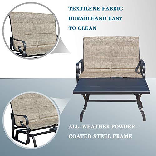 Festival Depot 2pcs Outdoor Furniture Patio Conversation Set Metal Coffee Table Loveseat Armchairs Glider with Textilene Fabric Without Pillows for Lawn Beach Backyard Pool, Grey