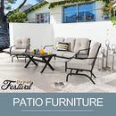 Festival Depot 4 Pieces Patio Conversation Set Outdoor Furniture Set (3-Seats Loveseat, 2 Armchairs and 1 Coffee Table) with Metal Frame and Cushions for Garden Poolside Backyard Deck