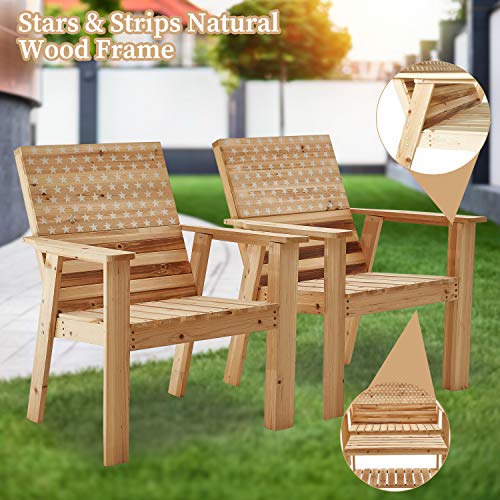 Festival Depot 2 Pieces Patio Wood Chair Stars and Strips Printing Furniture Outdoor for Deck