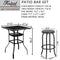 Sports Festival 5 Pcs Patio Bistro Height Set Outdoor Furniture, Backless Bar Stool Chair with Round Seat, Foot Pedals and Square Metal Frame Steel Tempered Glass Top Table for Deck Garden Lawn