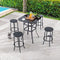 Sports Festival 5 Pcs Patio Bistro Height Set 4 Outdoor Furniture, Backless Bar Stool Chair with Round Seat, Foot Pedals and 40" Tempered Glass Desktop Metal Frame Steel Square Table for Deck Porch