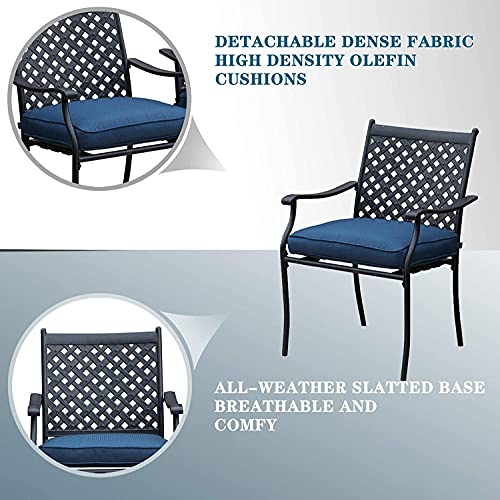 Festival Depot 5 Piece Patio Furniture Set 4 Outdoor Wrought Iron Dining Chairs with Thick Seat Cushions and Square Metal Table with 2.16" Umbrella Hole for Garden Yard Deck