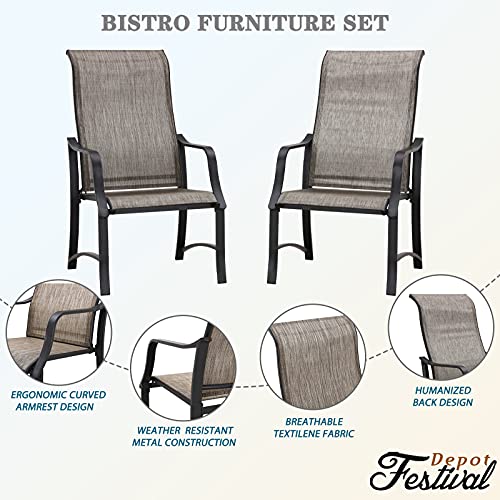 Festival Depot 2 Piece Patio Armrest Dining Chair Set with Breathable Textilene Fabric and Metal Frame Outdoor Furniture for Deck Poolside Garden Lawn Porch (Grey)