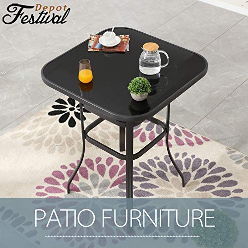 Festival Depot 40" Bar Height Outdoor Patio Bistro Table Metal Square Side Table Tempered Glass Top All Weather (31.5"x 31.5"x 41.2"H)