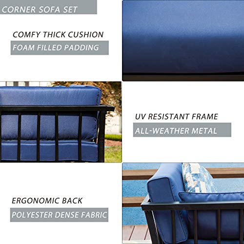 Festival Depot Patio Outdoor Furniture Conversation Set Armchair Corner Sofa Armless Sofa and Ottoman for Porch Lawn Garden Balcony Pool Backyard with Thick Soft Cushions